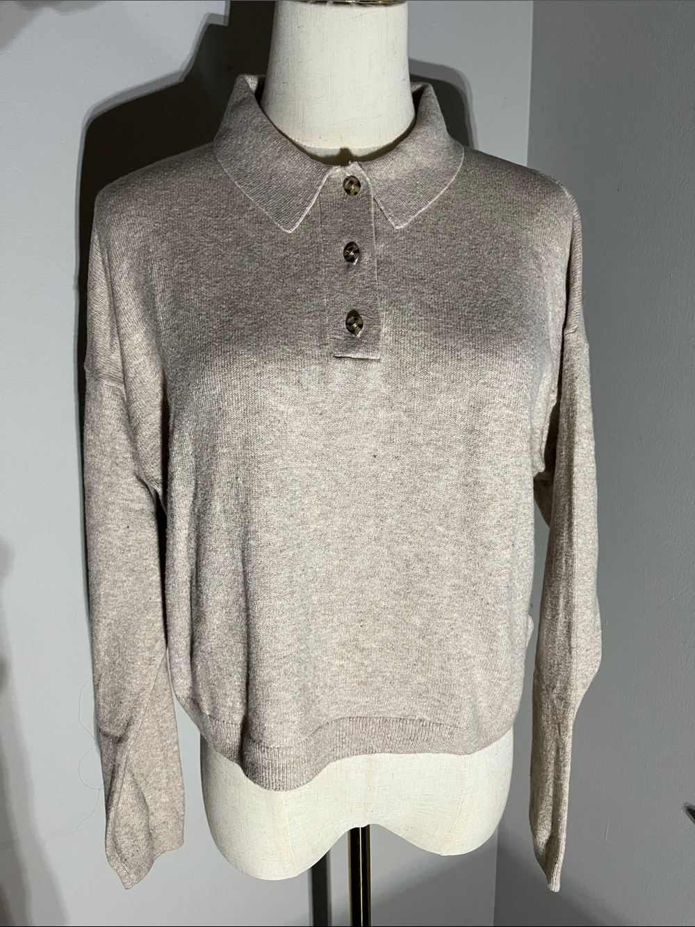GAP Women's Taupe V-Neck Polo Sweater - Size S